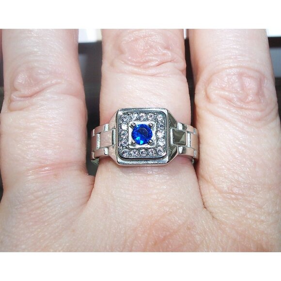 STAINLESS STEEL Synthetic Montana CZ Watch Band Style Band Men's Ring - Picture 5 of 15